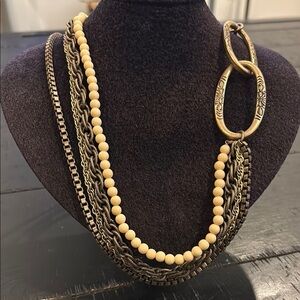 Talbots Boho Beaded Antique Gold Tone Multi-Strand Long Necklace